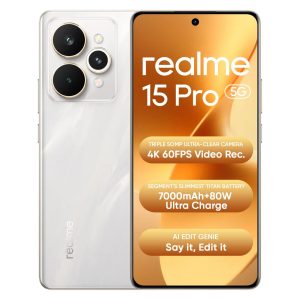 realme 15 pro 5g smartphone 8+128gb,4k 60fps,144hz hyperglow 4d curve display,7000mah battery,80w supervooc, camera triple 50mp, snapdragon 7 gen 4, ip69, silver