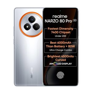 realme narzo 80 pro 5g (speed silver,12gb+256gb) | segment's 1st mediatek dimensity 7400 chipset | 6000mah titan battery + 80w ultra charge | 4500nits hyperglow esports display | ip69 waterproof